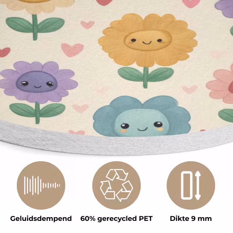 Bloemen - Hartjes - Kleurrijk Akoestische PET Vilt - Rond klein 838 -closeup_NL