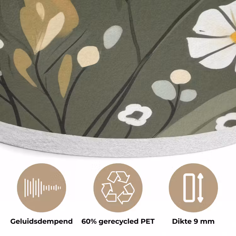 Bloemen - Illustratie - Groen Akoestische PET Vilt - Rond klein -closeup_NL