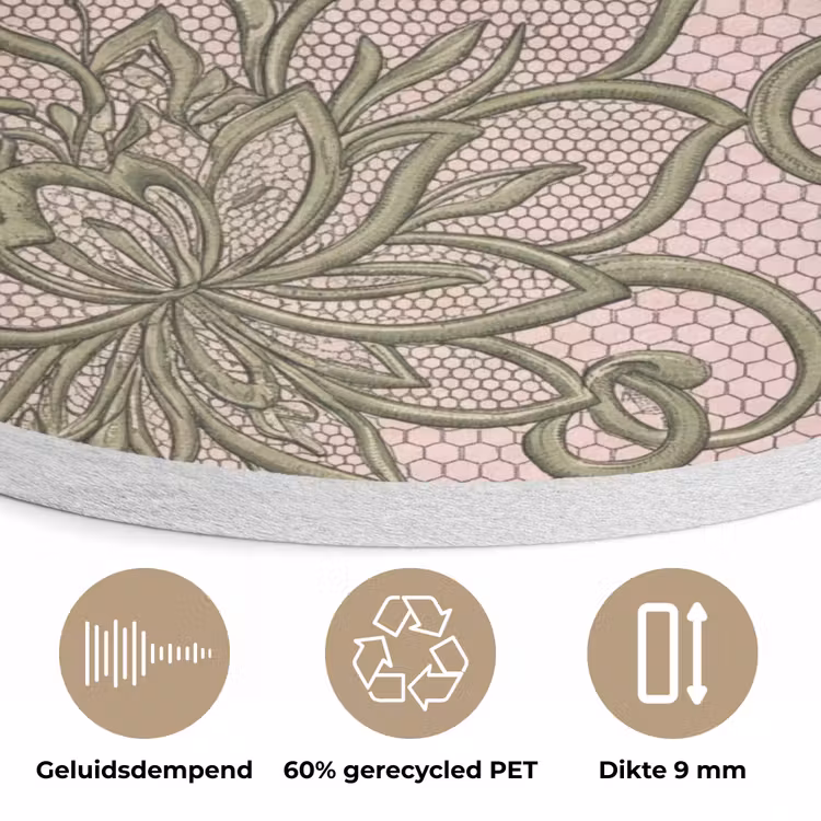 Bloemen - Kant - Patroon - Klassiek - Groen Akoestische PET Vilt - Rond klein -closeup_NL