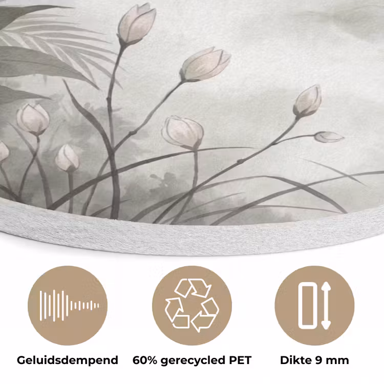 Bloemen - Knop - Tuin - Illustratie - Wit Akoestische PET Vilt - Rond klein -closeup_NL