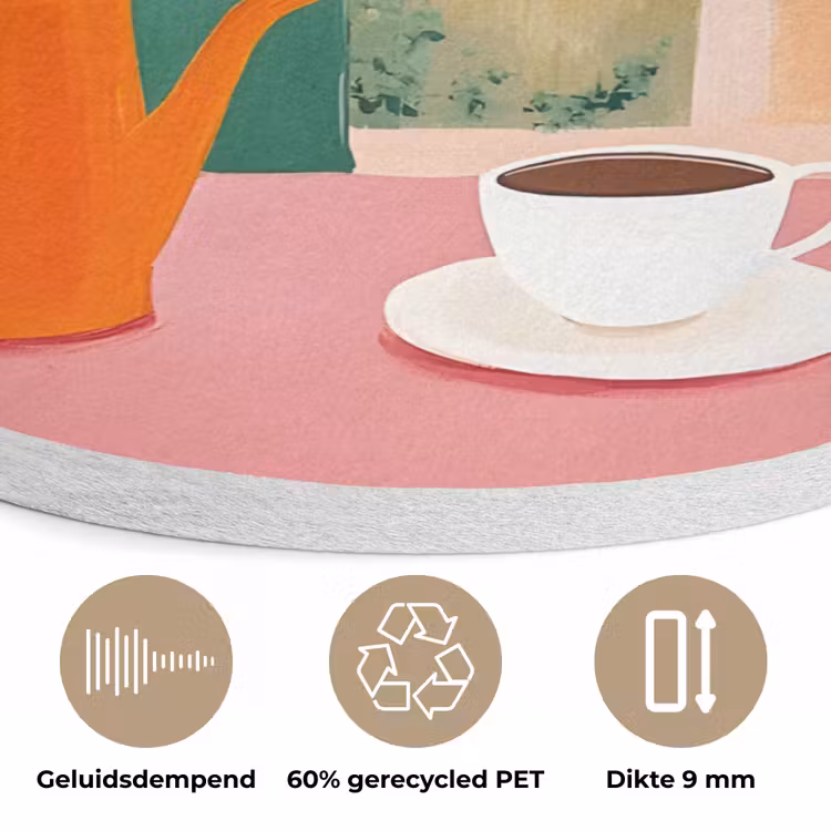 Bloemen - Koffie - Raam Akoestische PET Vilt - Rond klein -closeup_NL