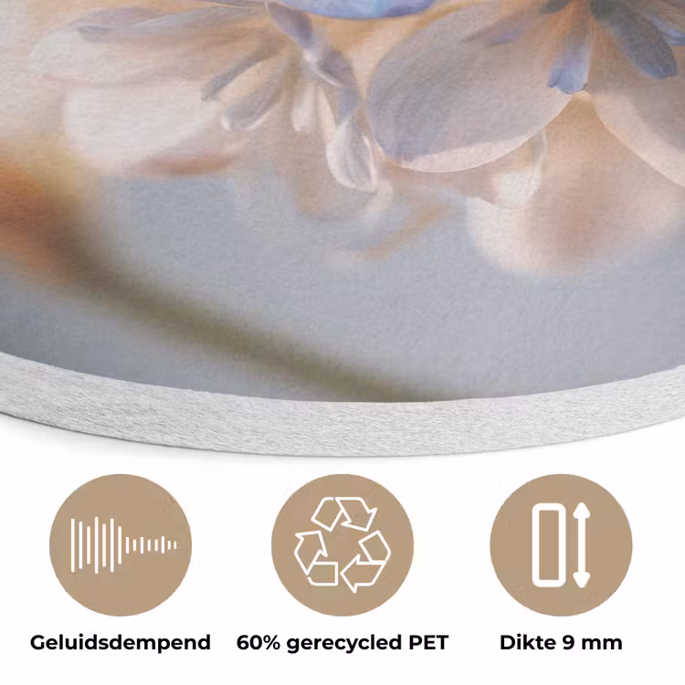 Bloemen - Lichtblauw - Wazig - Trosje Akoestische PET Vilt - Rond klein -closeup_NL