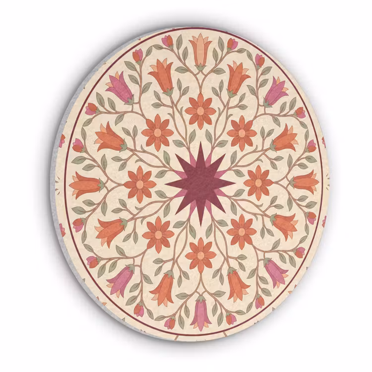 Bloemen - Mandala - Decoratief - Rood Akoestische PET Vilt - Rond klein -3d