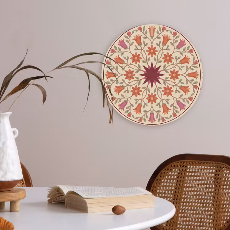 Bloemen - Mandala - Decoratief - Rood Akoestische PET Vilt - Rond klein -sfeer3
