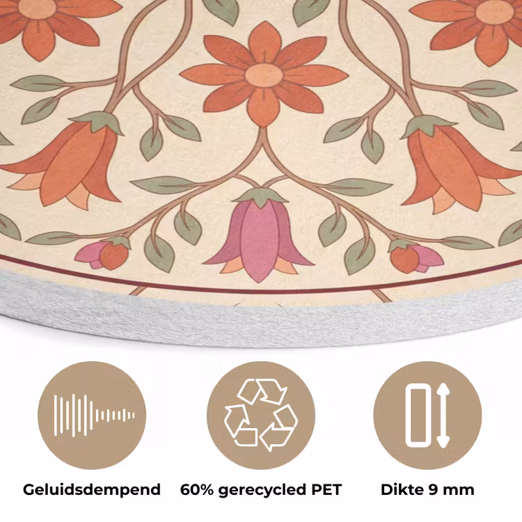 Bloemen - Mandala - Decoratief - Rood Akoestische PET Vilt - Rond klein -closeup_NL