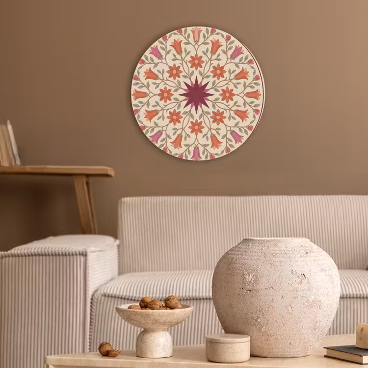 Bloemen - Mandala - Decoratief - Rood Akoestische PET Vilt - Rond klein -sfeer1