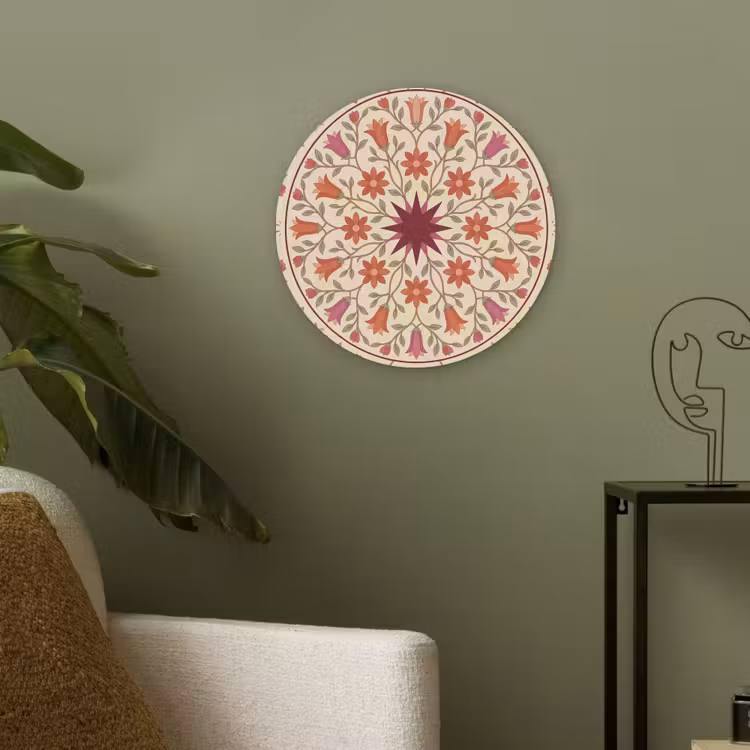 Bloemen - Mandala - Decoratief - Rood Akoestische PET Vilt - Rond klein -sfeer2
