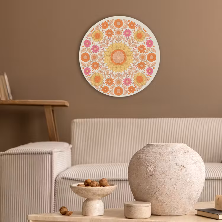 Bloemen - Mandala - Patroon - Kleurrijk Akoestische PET Vilt - Rond klein -sfeer1