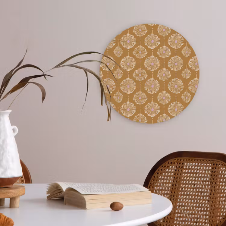 Bloemen - Modern - Oker Akoestische PET Vilt - Rond klein 838 -sfeer3