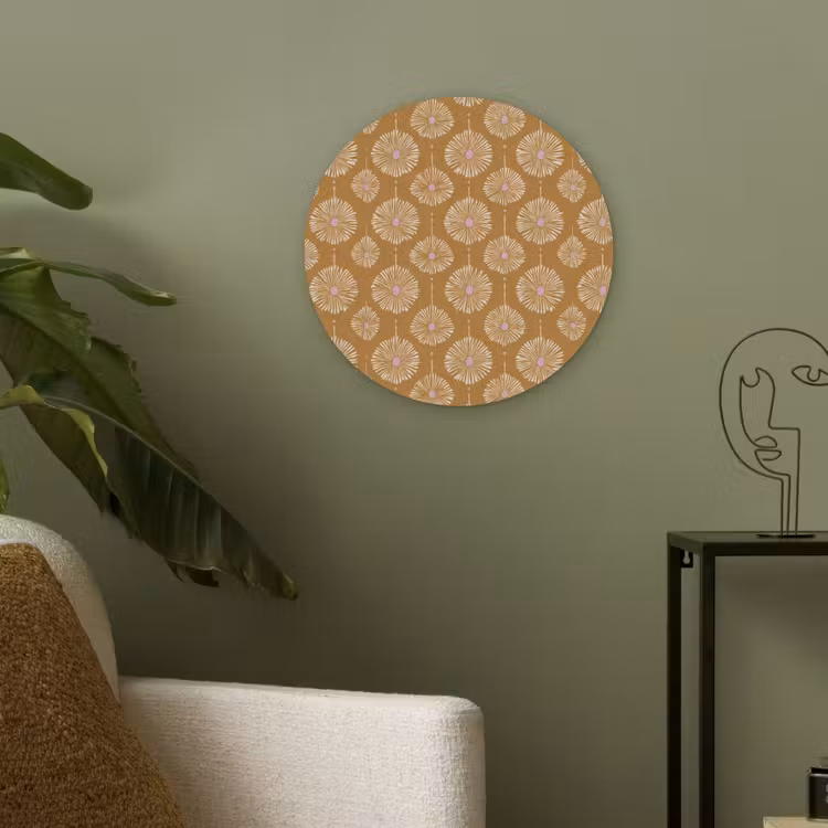 Bloemen - Modern - Oker Akoestische PET Vilt - Rond klein 838 -sfeer2