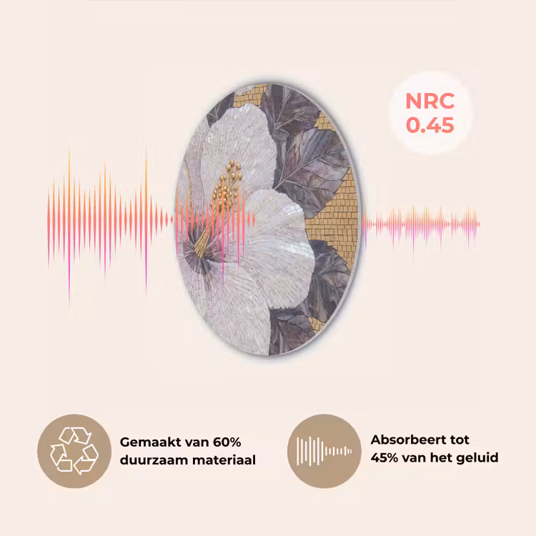 Bloemen - Mozaïek - Kunst - Modern - Goud Akoestische PET Vilt - Rond klein -USP_NL