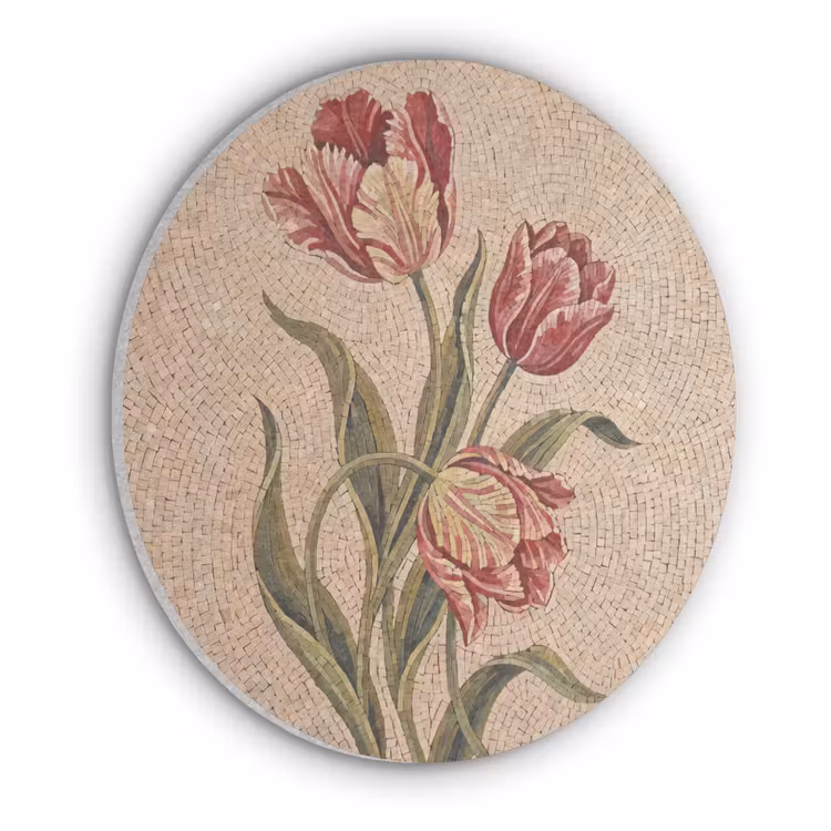 Bloemen - Mozaïek - Rood - Groen - Kunst Akoestische PET Vilt - Rond klein -3d