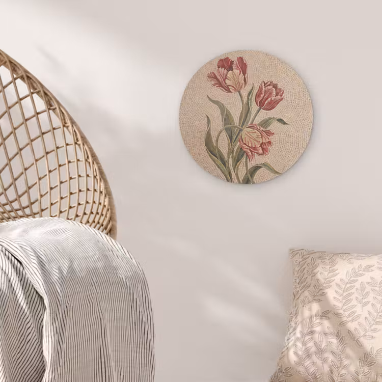 Bloemen - Mozaïek - Rood - Groen - Kunst Akoestische PET Vilt - Rond klein -sfeer4