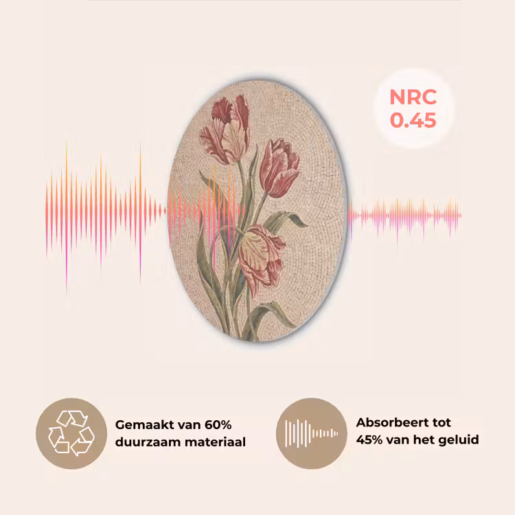 Bloemen - Mozaïek - Rood - Groen - Kunst Akoestische PET Vilt - Rond klein -USP_NL