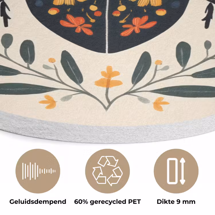 Bloemen - Oranje - Planten - Sierlijk Akoestische PET Vilt - Rond klein -closeup_NL