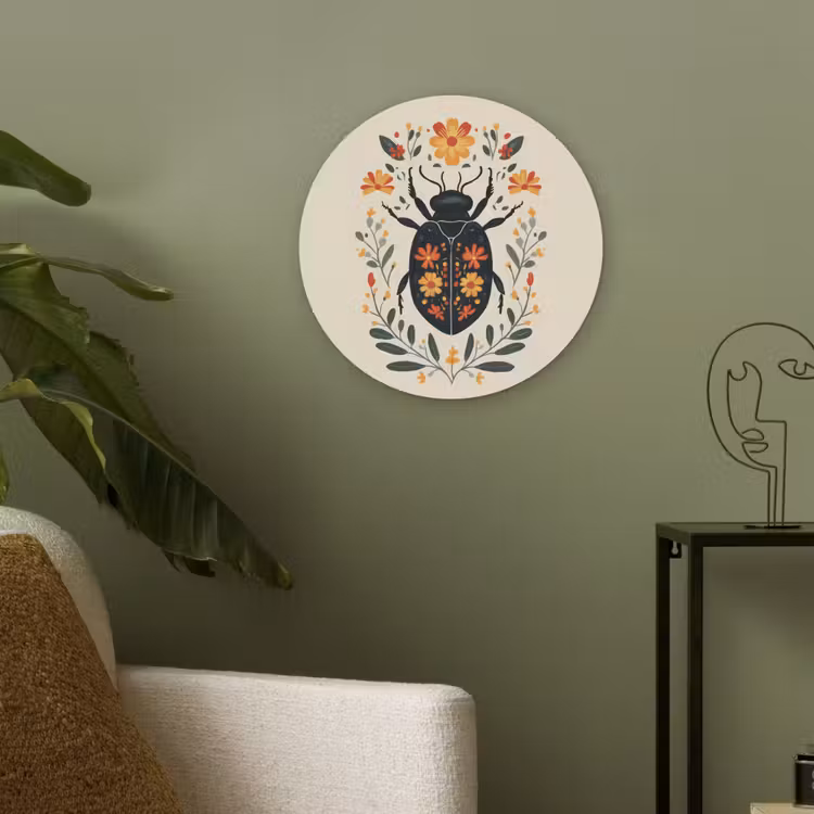 Bloemen - Oranje - Planten - Sierlijk Akoestische PET Vilt - Rond klein -sfeer2