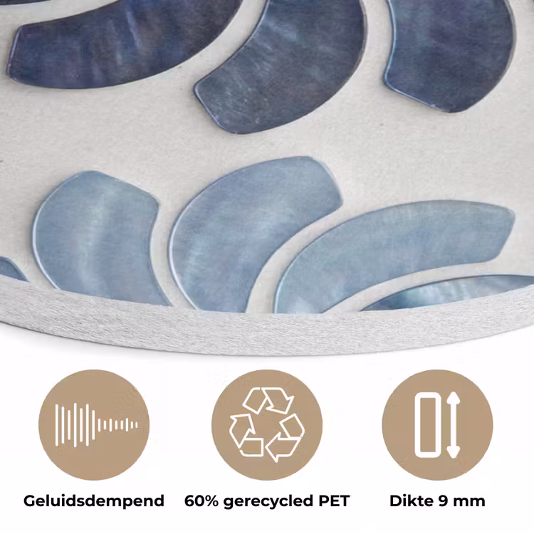 Bloemen - Parelmoer - Abstract - Patroon - Blauw Akoestische PET Vilt - Rond klein -closeup_NL