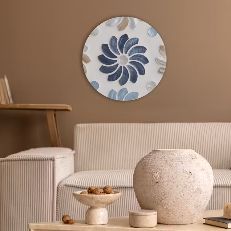 Bloemen - Parelmoer - Abstract - Patroon - Blauw Akoestische PET Vilt - Rond klein -sfeer1