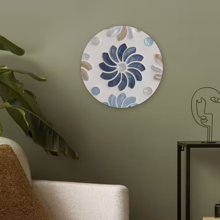 Bloemen - Parelmoer - Abstract - Patroon - Blauw Akoestische PET Vilt - Rond klein -sfeer2