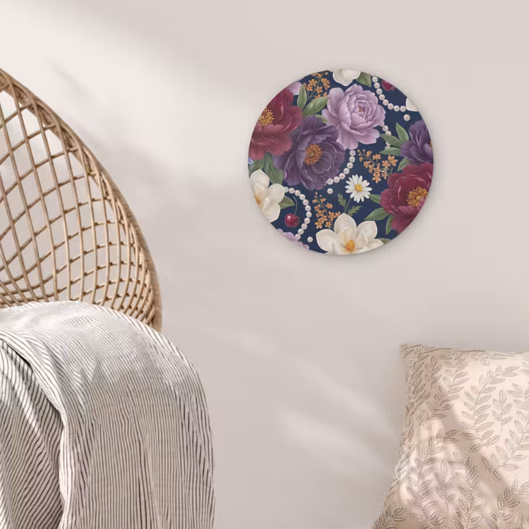 Bloemen - Parels - Decoratie - Modern - Blauw Akoestische PET Vilt - Rond klein -sfeer4