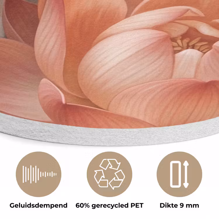 Bloemen - Parels - Elegant - Roze - Wit Akoestische PET Vilt - Rond klein -closeup_NL