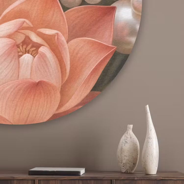 Bloemen - Parels - Elegant - Roze - Wit Akoestische PET Vilt - Rond klein -sfeer5_closeup