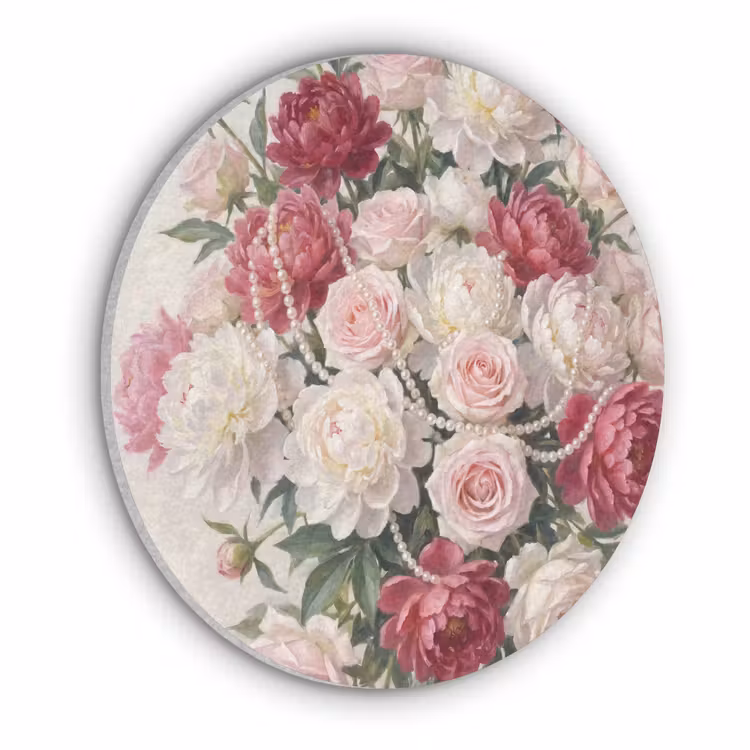 Bloemen - Parels - Romantiek - Klassiek - Roze Akoestische PET Vilt - Rond klein -3d