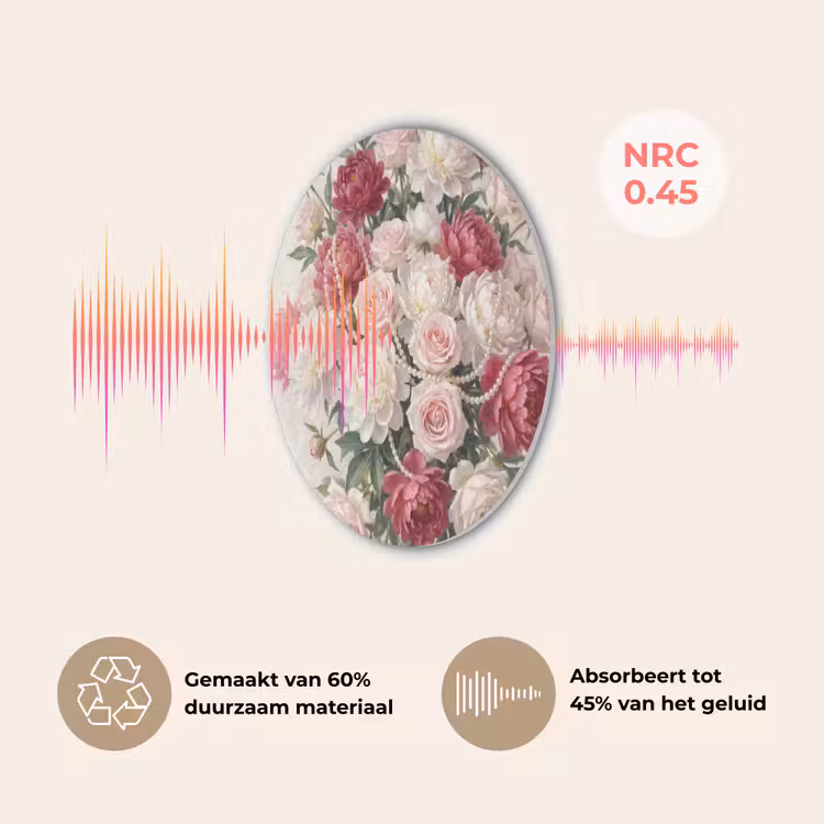 Bloemen - Parels - Romantiek - Klassiek - Roze Akoestische PET Vilt - Rond klein -USP_NL