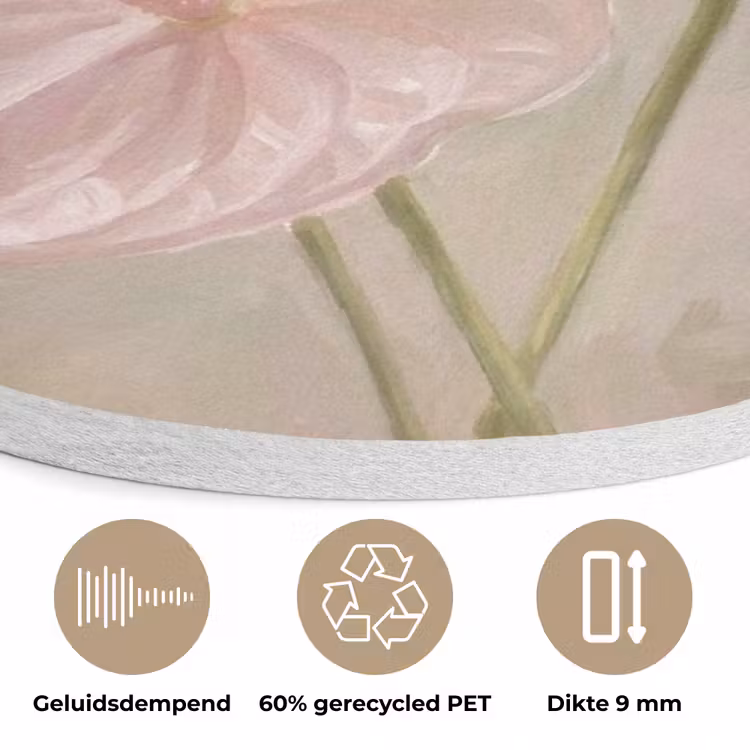 Bloemen - Pastel - Abstract - Natuur - Groen Akoestische PET Vilt - Rond klein -closeup_NL