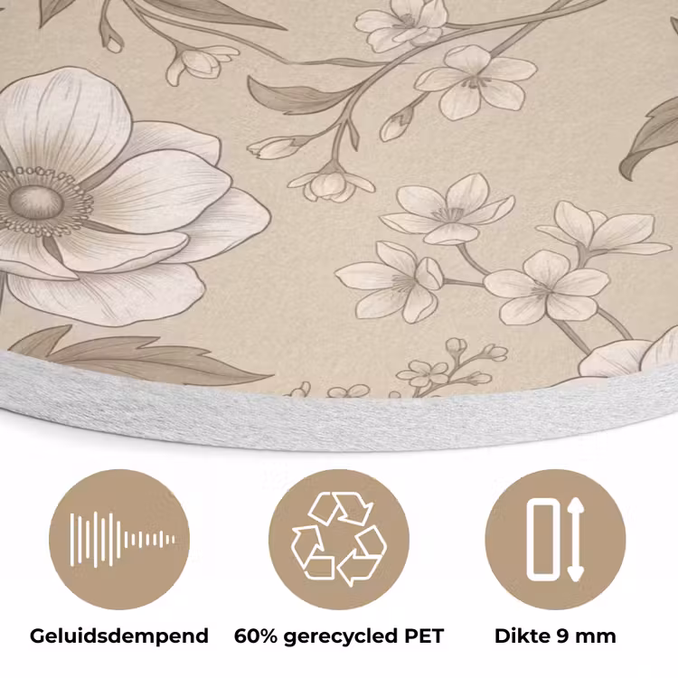 Bloemen - Patroon - Beige Akoestische PET Vilt - Rond klein -closeup_NL
