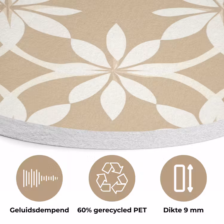 Bloemen - Patroon - Beige Akoestische PET Vilt - Rond klein 838 -closeup_NL