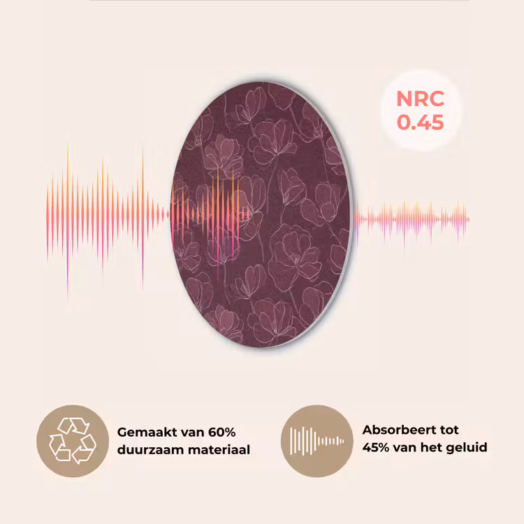 Bloemen - Patroon - Bordeauxrood Akoestische PET Vilt - Rond klein 838 -USP_NL