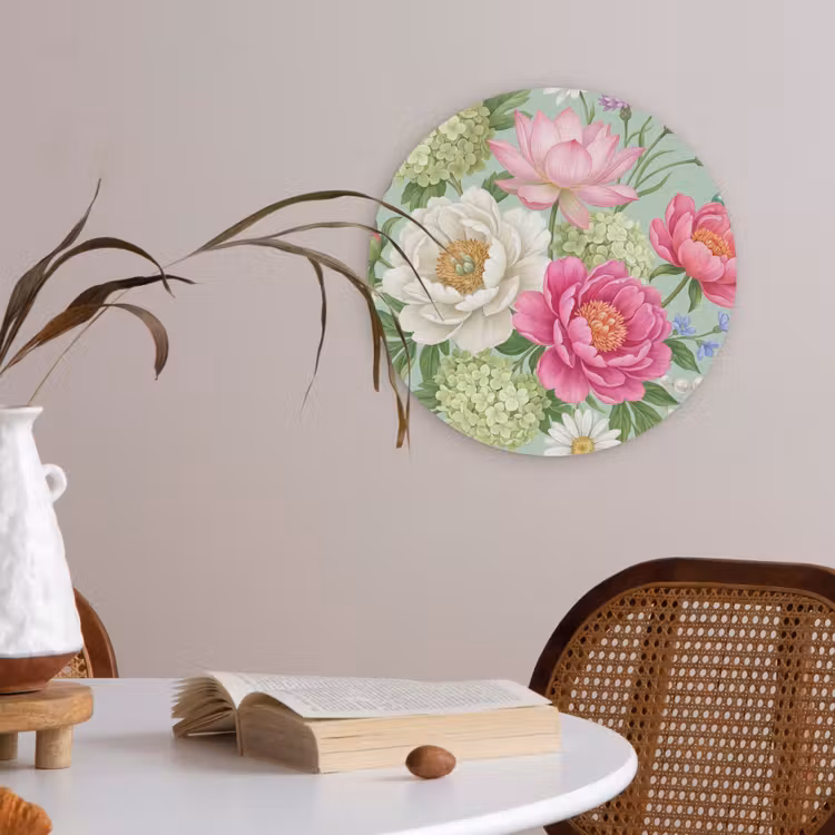 Bloemen - Patroon - Botanisch - Groen Akoestische PET Vilt - Rond klein -sfeer3