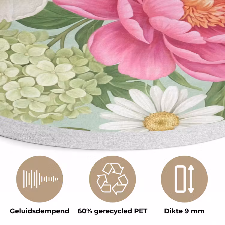 Bloemen - Patroon - Botanisch - Groen Akoestische PET Vilt - Rond klein -closeup_NL