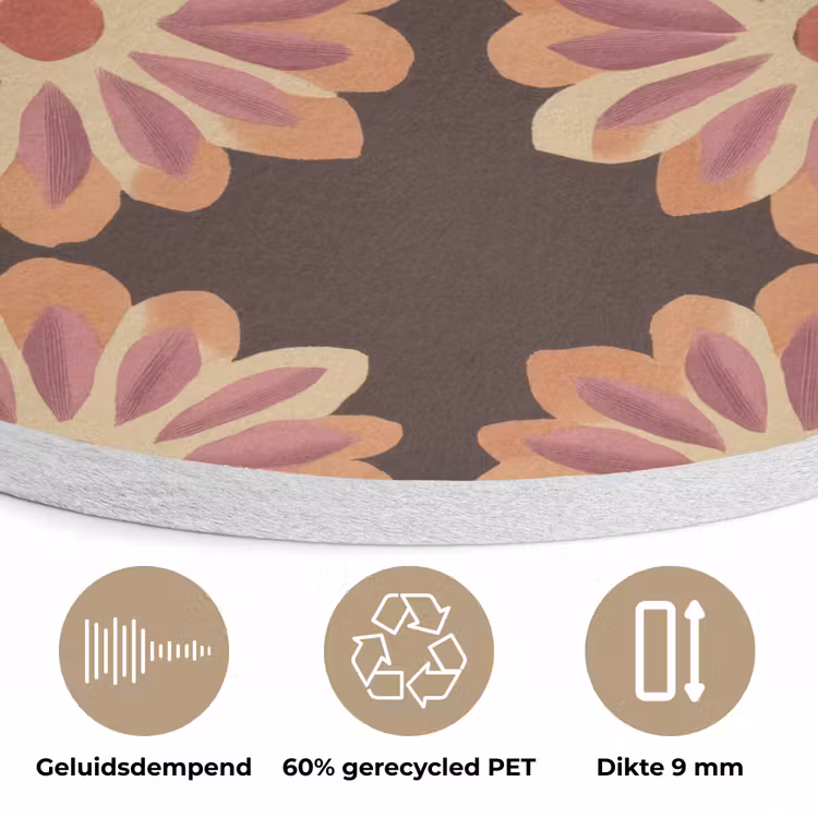 Bloemen - Patroon - Bruin Akoestische PET Vilt - Rond klein 838 -closeup_NL