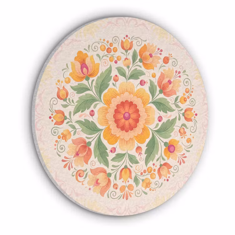Bloemen - Patroon - Decoratief - Oranje Akoestische PET Vilt - Rond klein -3d