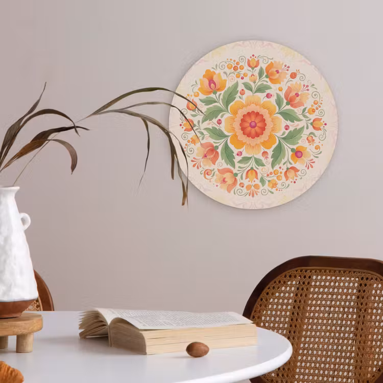Bloemen - Patroon - Decoratief - Oranje Akoestische PET Vilt - Rond klein -sfeer3