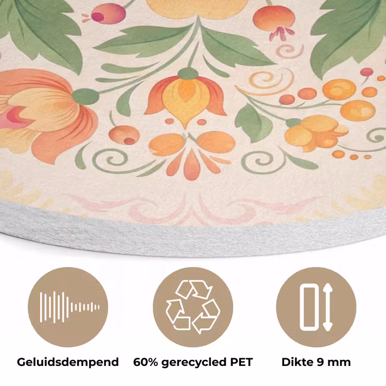 Bloemen - Patroon - Decoratief - Oranje Akoestische PET Vilt - Rond klein -closeup_NL