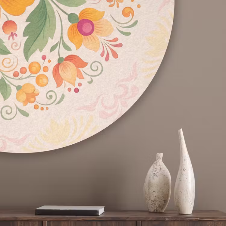 Bloemen - Patroon - Decoratief - Oranje Akoestische PET Vilt - Rond klein -sfeer5_closeup