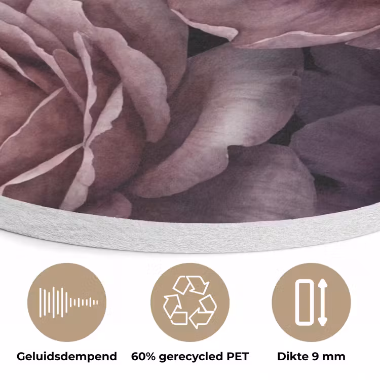 Bloemen - Patroon - Donker - Botanisch - Paars Akoestische PET Vilt - Rond klein -closeup_NL