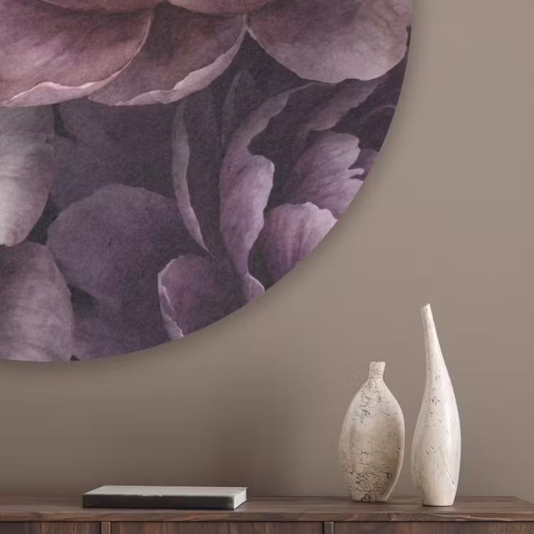 Bloemen - Patroon - Donker - Botanisch - Paars Akoestische PET Vilt - Rond klein -sfeer5_closeup