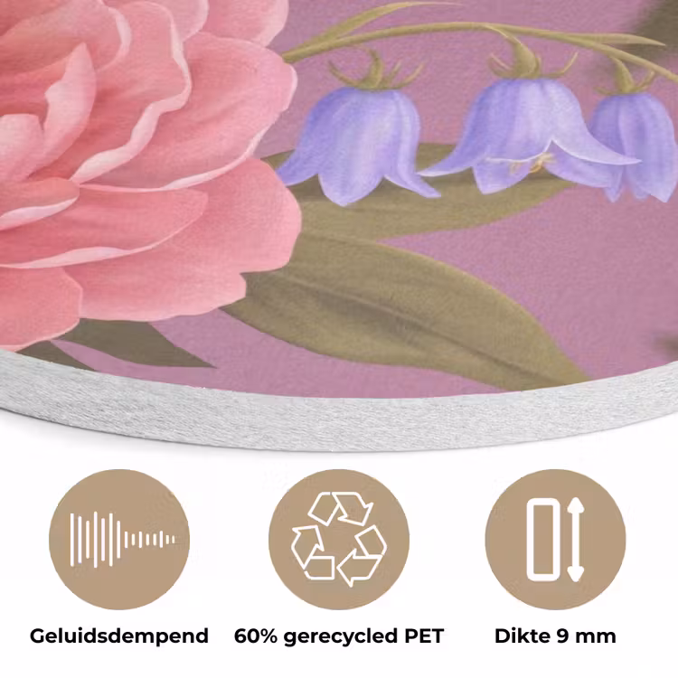 Bloemen - Patroon - Illustratie - Roze Akoestische PET Vilt - Rond klein -closeup_NL