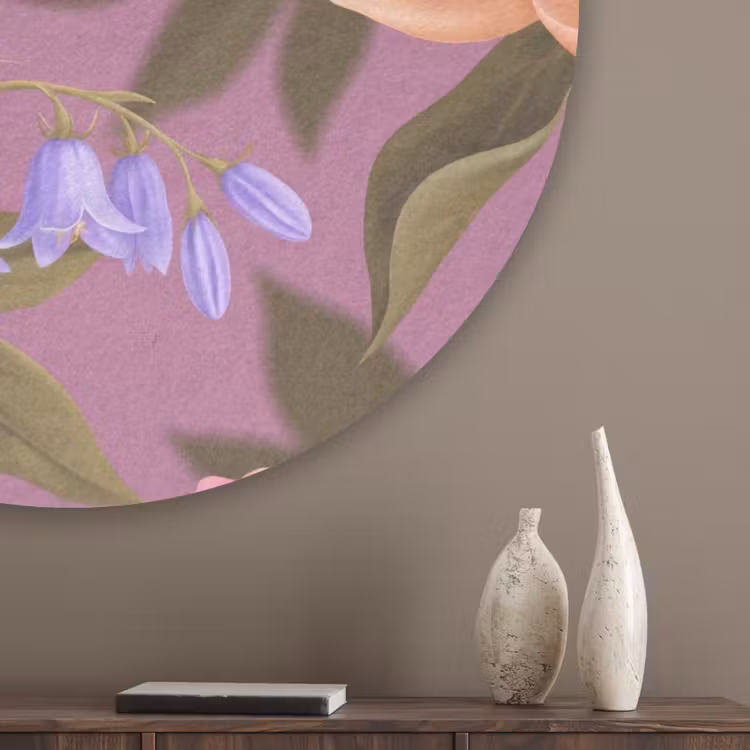 Bloemen - Patroon - Illustratie - Roze Akoestische PET Vilt - Rond klein -sfeer5_closeup