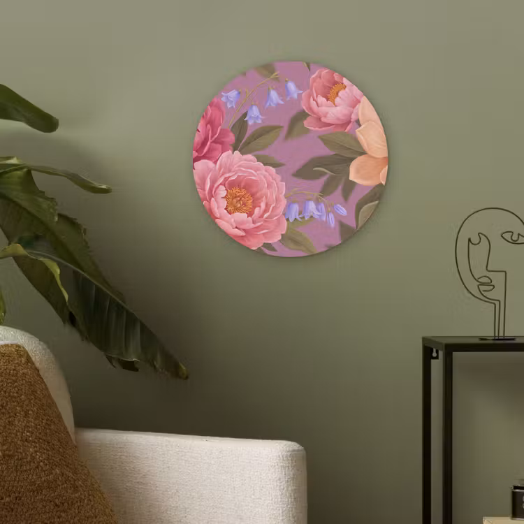 Bloemen - Patroon - Illustratie - Roze Akoestische PET Vilt - Rond klein -sfeer2