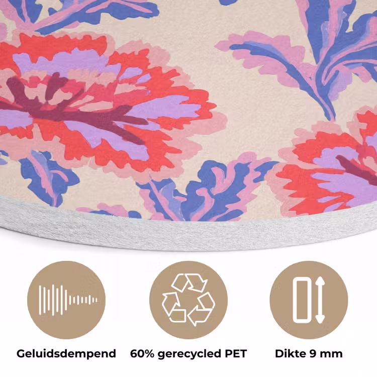 Bloemen - Patroon - Meerkleurig Akoestische PET Vilt - Rond klein 838 -closeup_NL