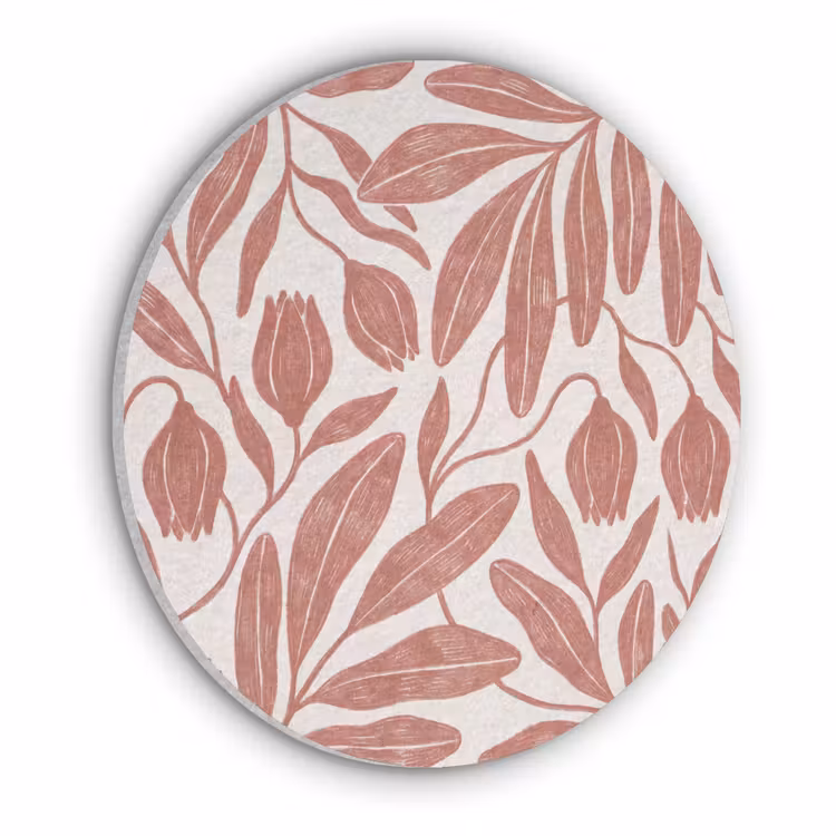 Bloemen - Patroon - Modern - Natuur - Bruin Akoestische PET Vilt - Rond klein -3d