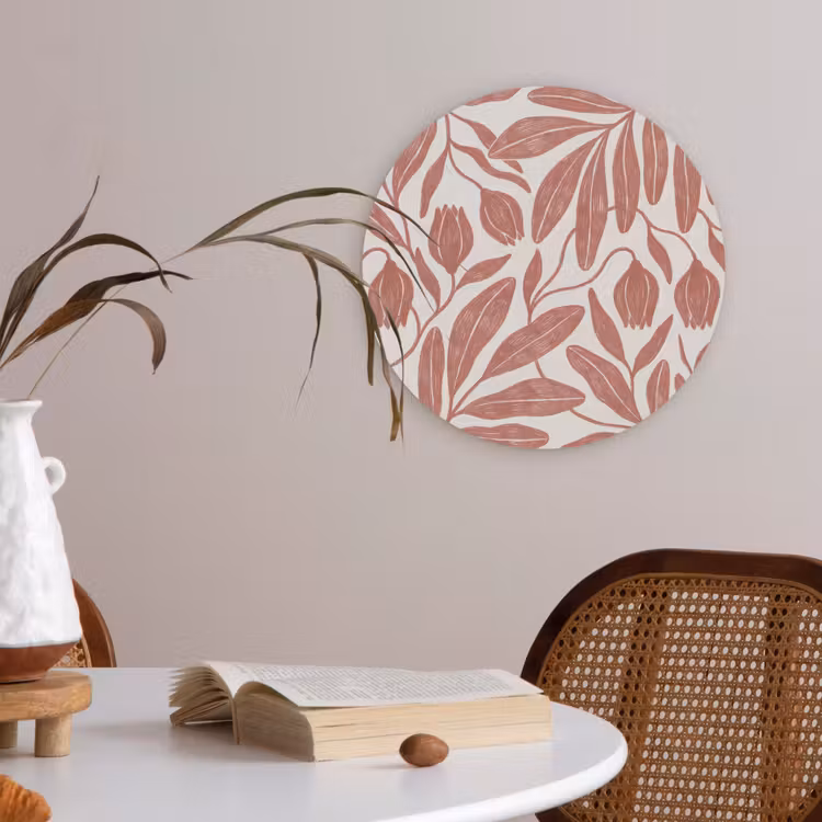 Bloemen - Patroon - Modern - Natuur - Bruin Akoestische PET Vilt - Rond klein -sfeer3