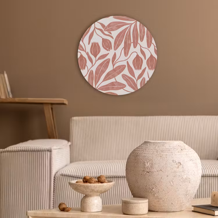 Bloemen - Patroon - Modern - Natuur - Bruin Akoestische PET Vilt - Rond klein -sfeer1