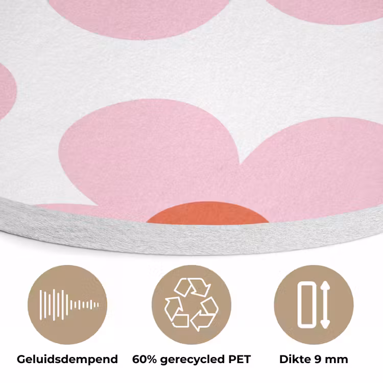 Bloemen - Patroon - Modern - Roze - Wit Akoestische PET Vilt - Rond klein -closeup_NL