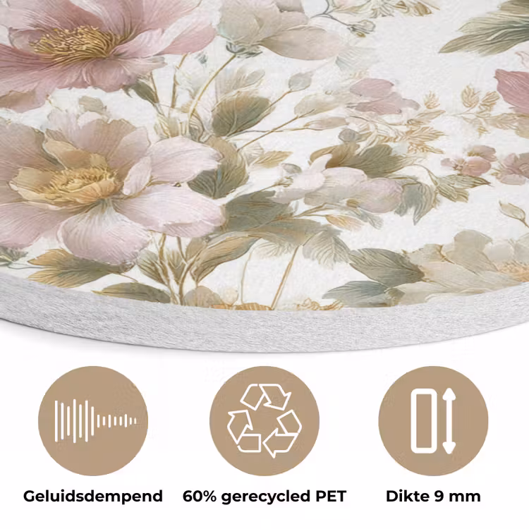 Bloemen - Patroon - Pastel Akoestische PET Vilt - Rond klein 838 -closeup_NL